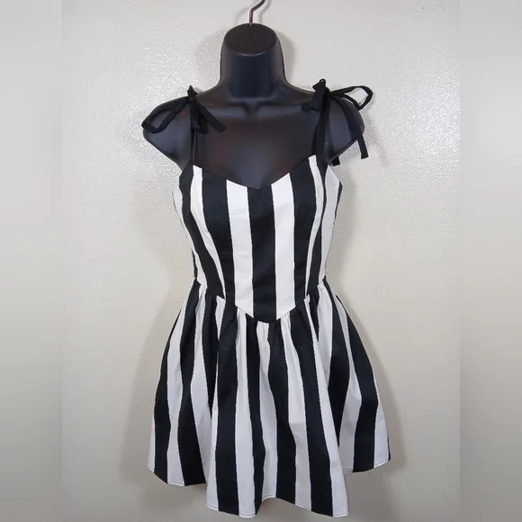 Show Me Your Mumu Dolled Up Mini Dress in Strip Black and White Mini